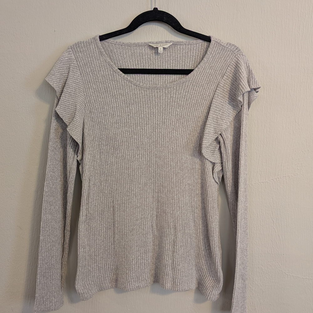 Gray Ruffle Sleeve Ribbed Top - Picture 3 of 5